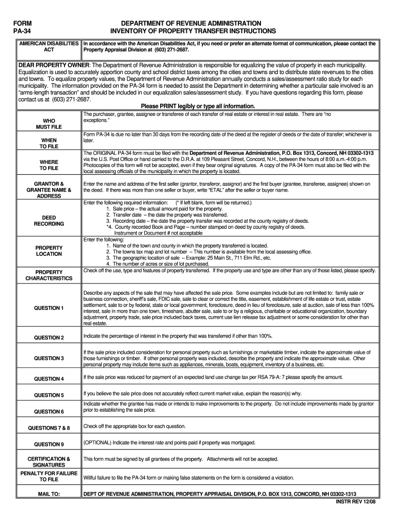  Nh Pa 34 Form 2008