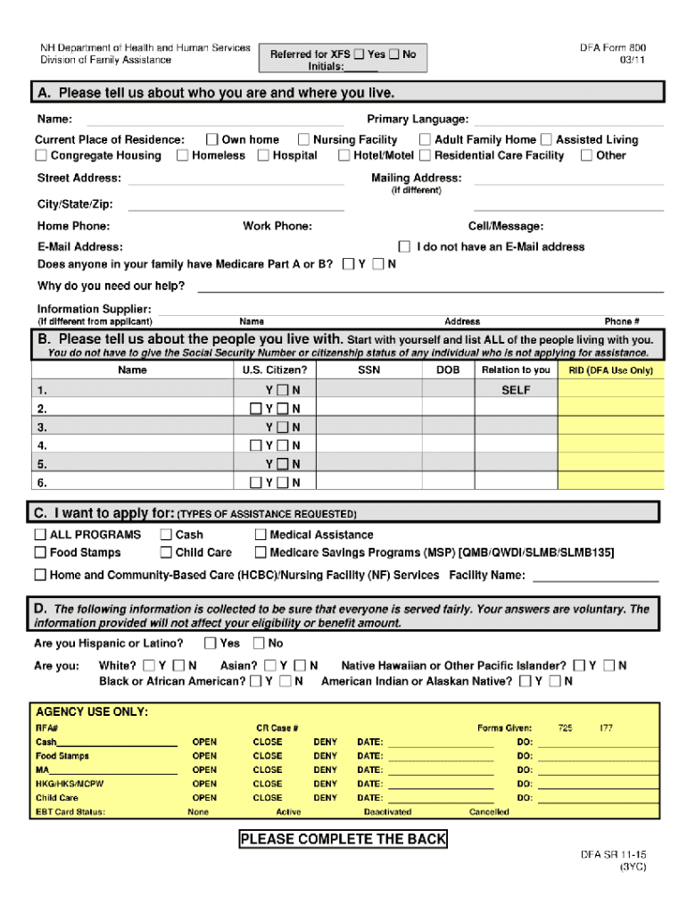 Nh Dfa Form 800 Filable