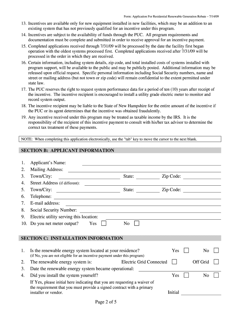 APPLICATION for REBATE PAYMENT  Puc Nh  Form