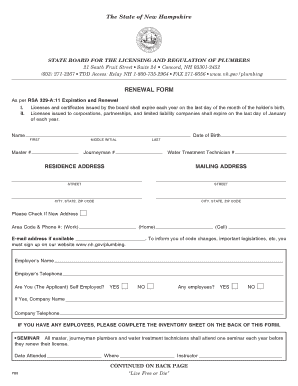 Nh Plumbing License Online Renewal  Form