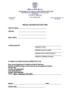 Get and Sign Medical Release Form Nj 
