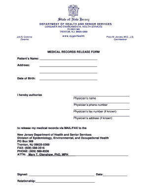 Medical Release Form Nj