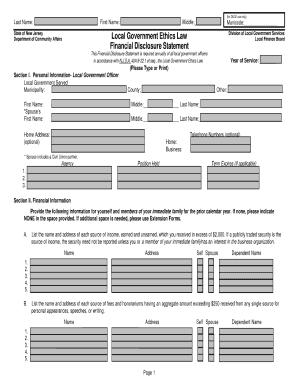 Local Government Ethics Law Financial Disclosure Statement Form