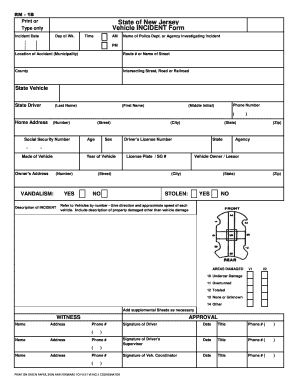 State of New Jersey Vehicle Incident Report Rm 1b Form