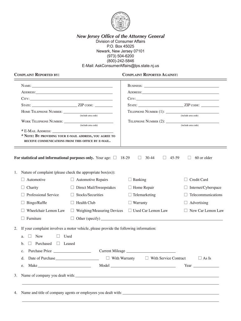 Get and Sign Better Business Bureau Complaints Nj 2011-2022 Form
