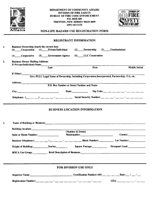 Life Hazard Use Certificate of Registration  Form