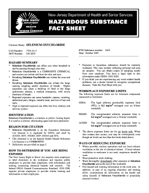 SELENIUM OXYCHLORIDE HAZARD State of New Jersey Nj  Form