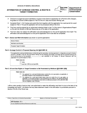 Affirmation of Acreage Control &amp; Rights in Target Formation Title 5 of the Oil, Gas and Solution Mininig Law Dec Ny