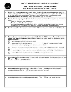 New York State Department of Environmental Conservation APPLICATION SUPPLEMENT for WILD, SCENIC and RECREATIONAL RIVERS SYSTEM P  Form