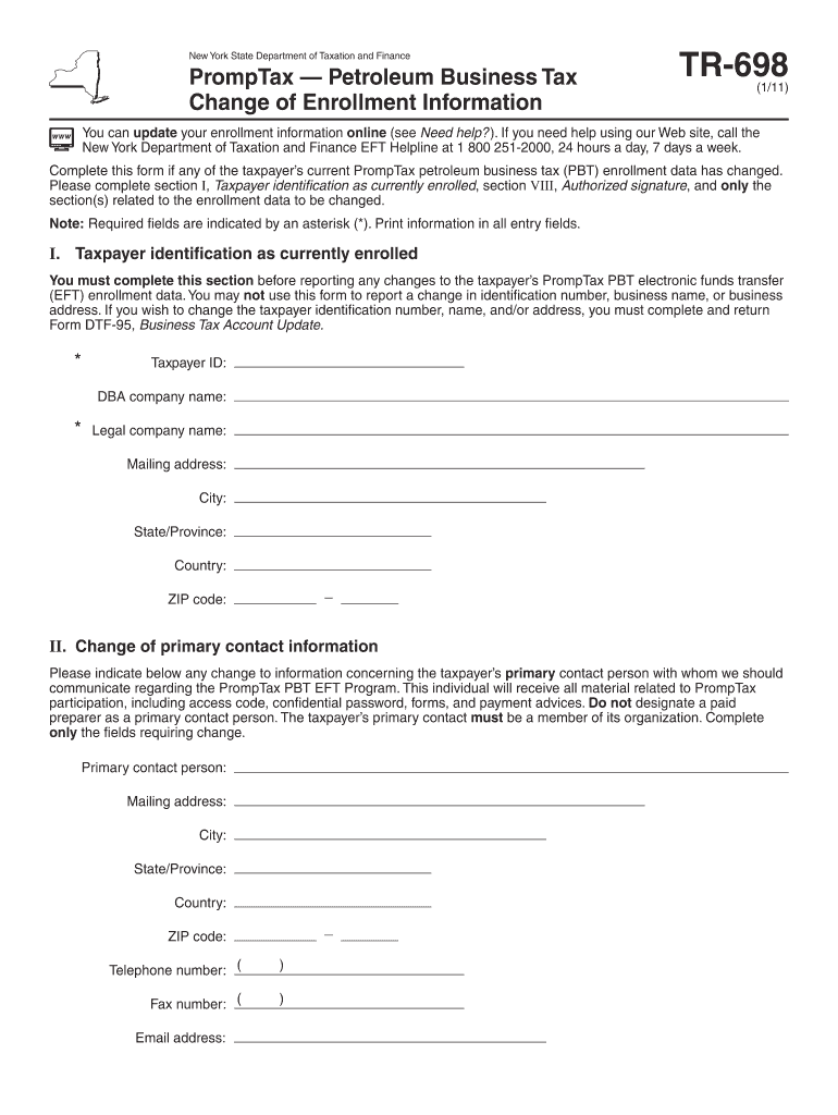 Form TR 698111 PrompTax  Petroleum Business Tax Change of    Tax Ny