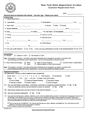 New York State Department of Labor Customer Registration Form