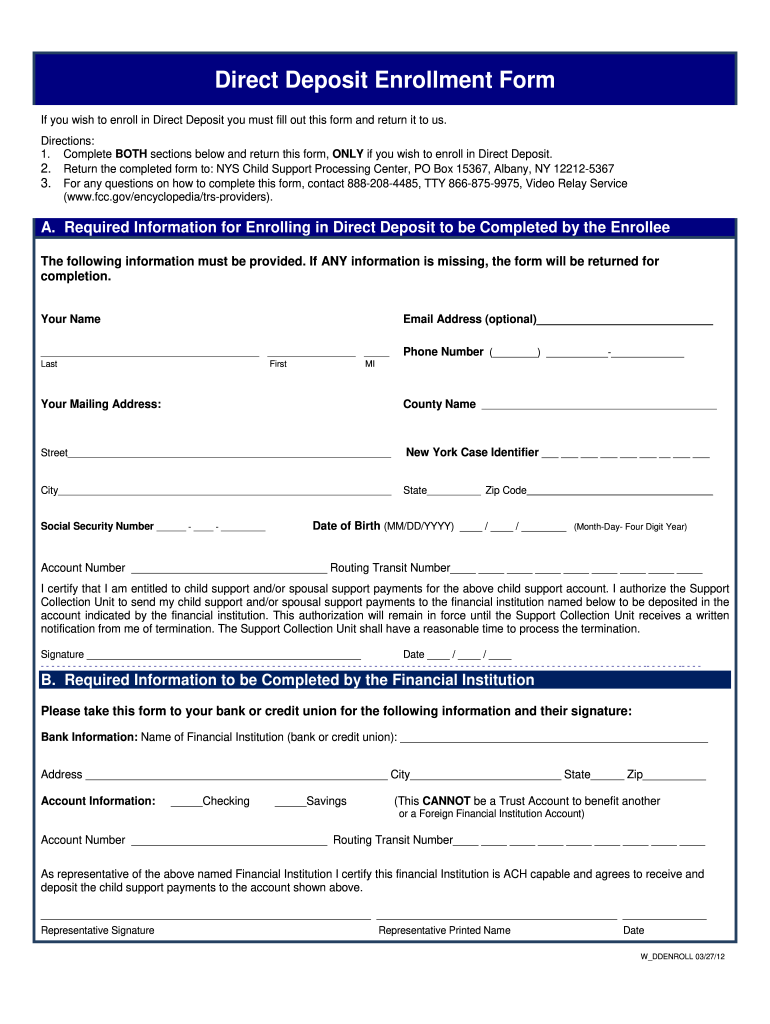  Child Support Direct Deposit Form Ny 2012