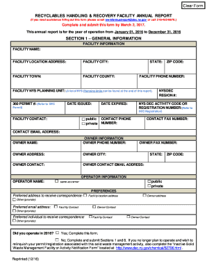 Annual Report Recyclables Handling &amp; Recovery Facility Form