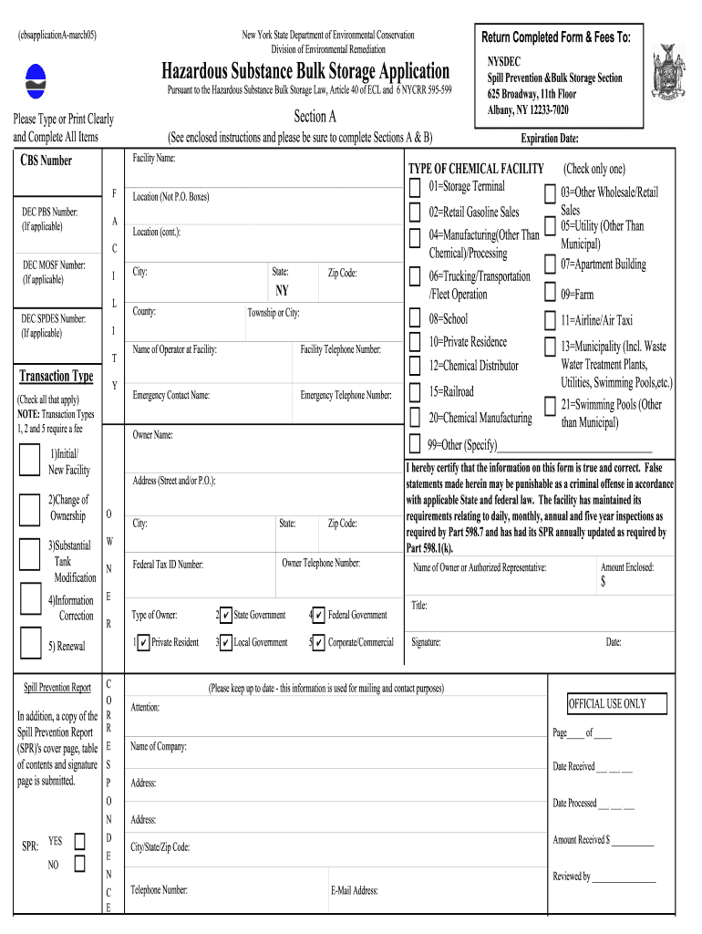  6 Nycrr Part 595 Tank Registration Application Instructions Form 2005