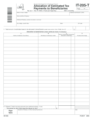 New York State Department of Taxation and Finance Allocation of Estimated Tax Payments to Beneficiaries for Jan Tax Ny  Form