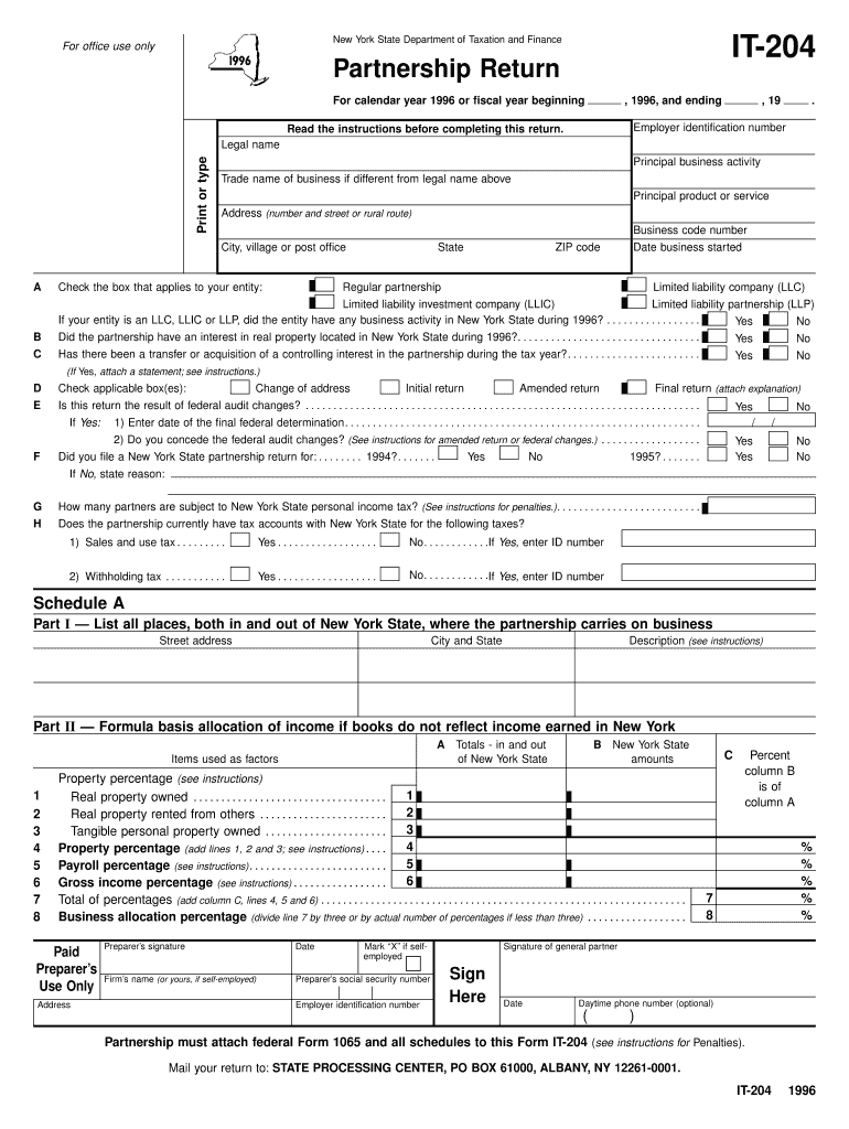 For Office Use Only New York State Department of Taxation and Finance Partnership Return for Calendar Year or Fiscal Year Beginn  Form