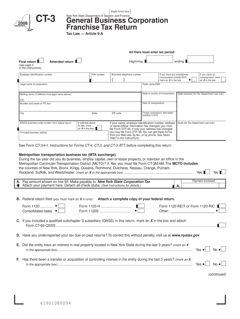 New York General Business Franchise Tax Return Fillable Form