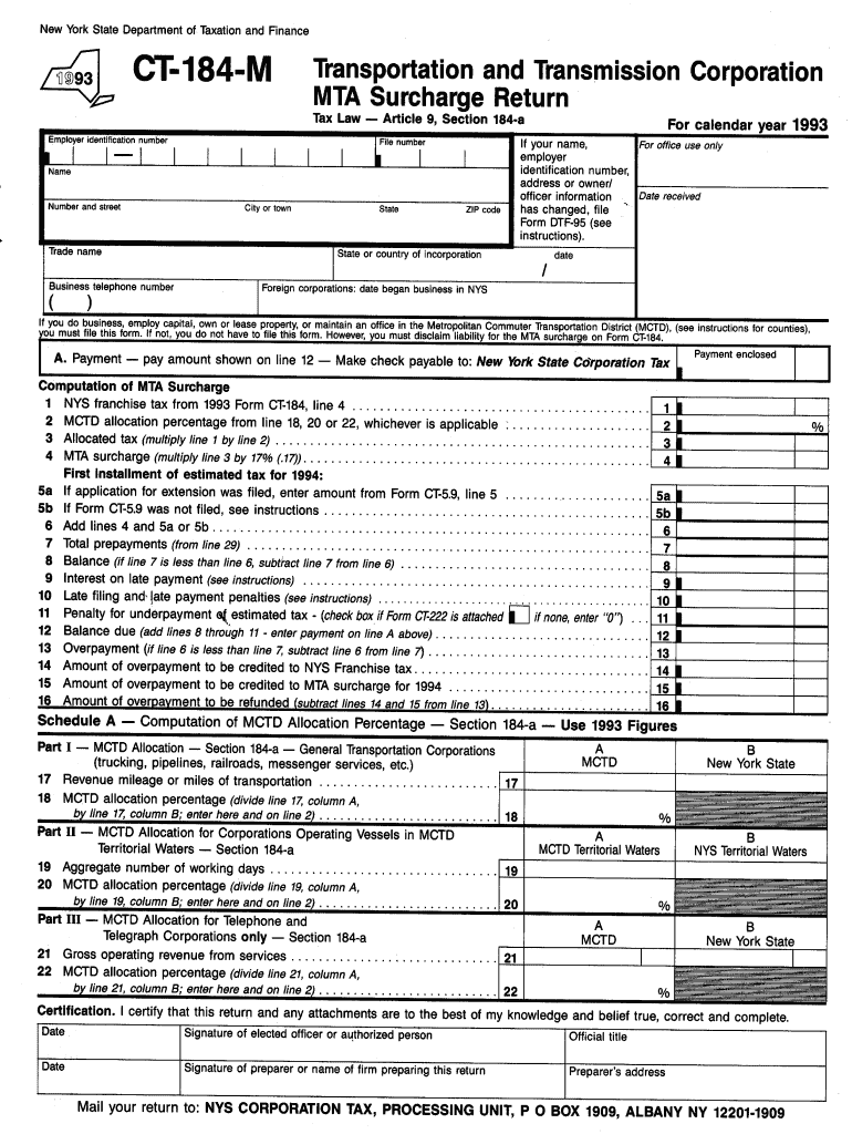 Form CT 184 M Tax Ny