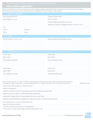 FX International Payments from American Express New Account Application  Form