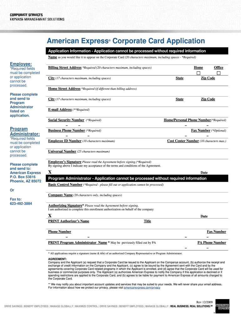  American Express New Card Application Corporate 2009-2024