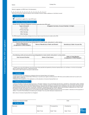 American Express Bank a TM Card Application  Form