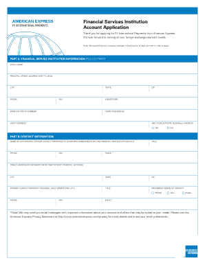 Financial Services Institution Account Application American Express  Form