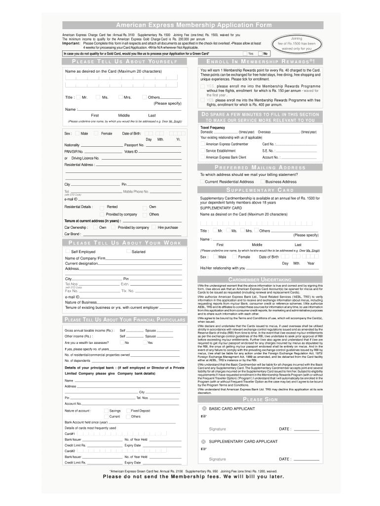 American Express Charge Card Fee Annual Rs  Form