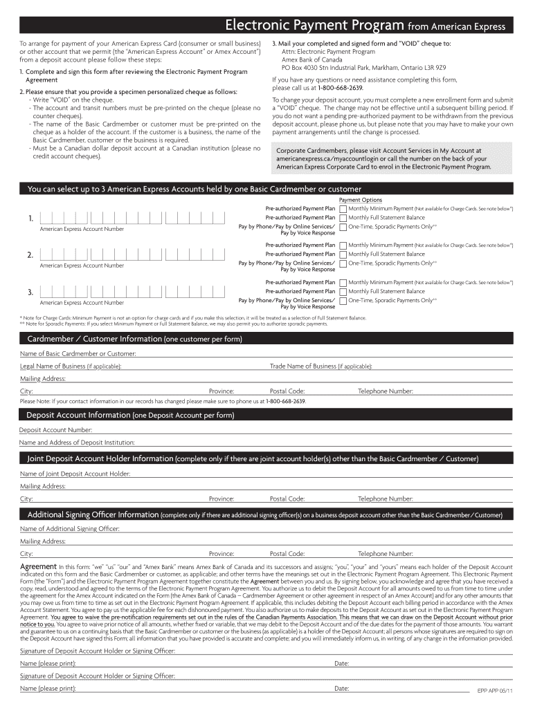 Electronic Payment Program from American Express  Form