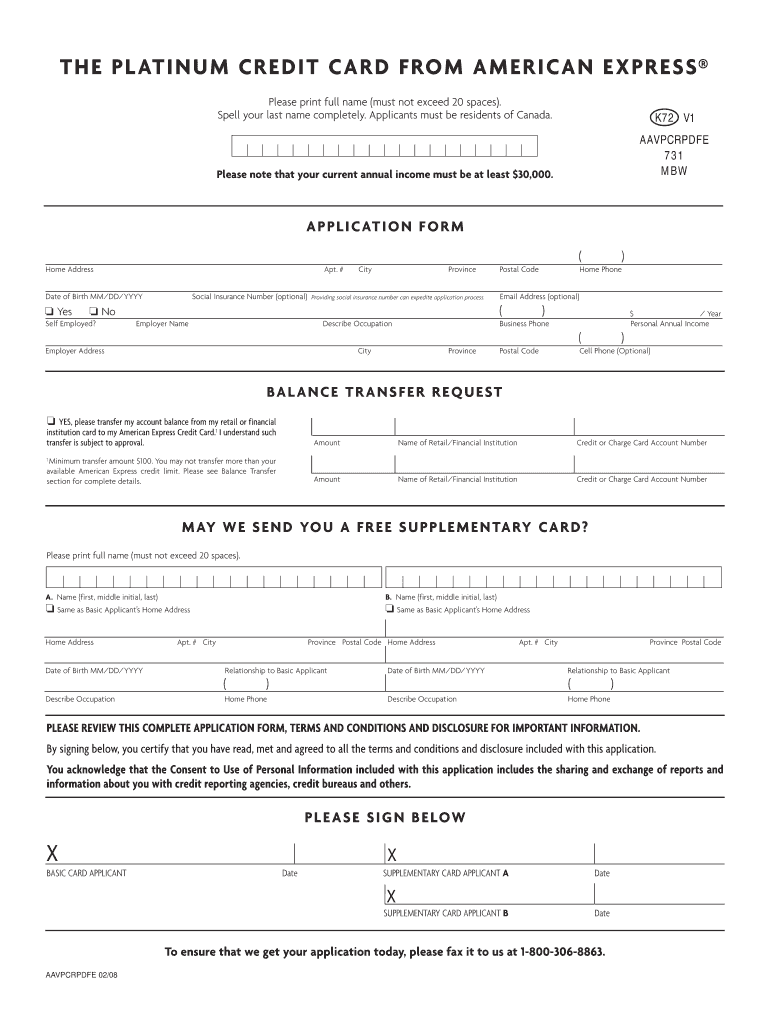X the PLATINUM CREDIT CARD from AMERICAN EXPRESS  Form
