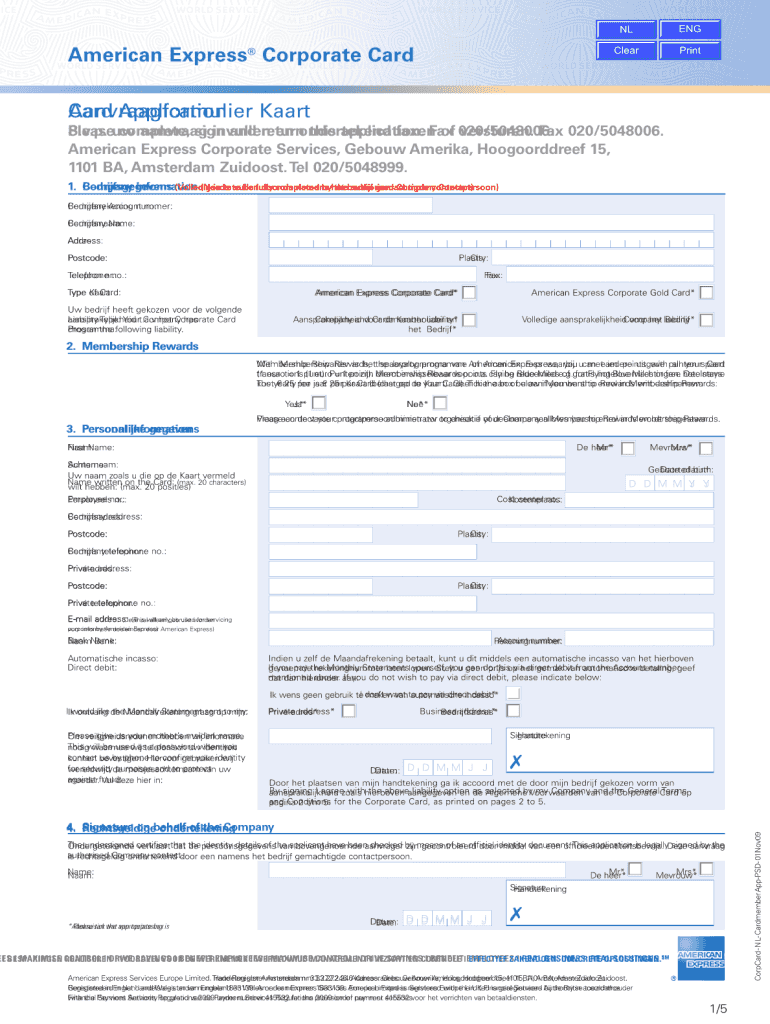 Card Application American Express Corporate Card  Form