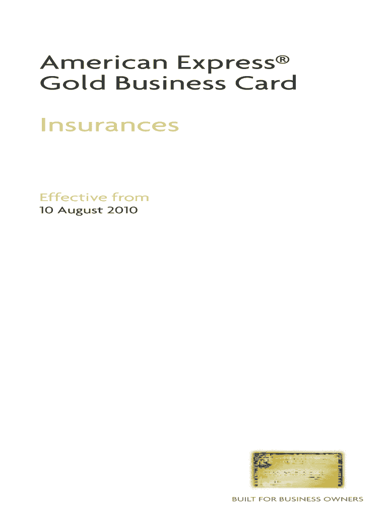 American Express Gold Business Card Worldwide Travel Insurances  Form