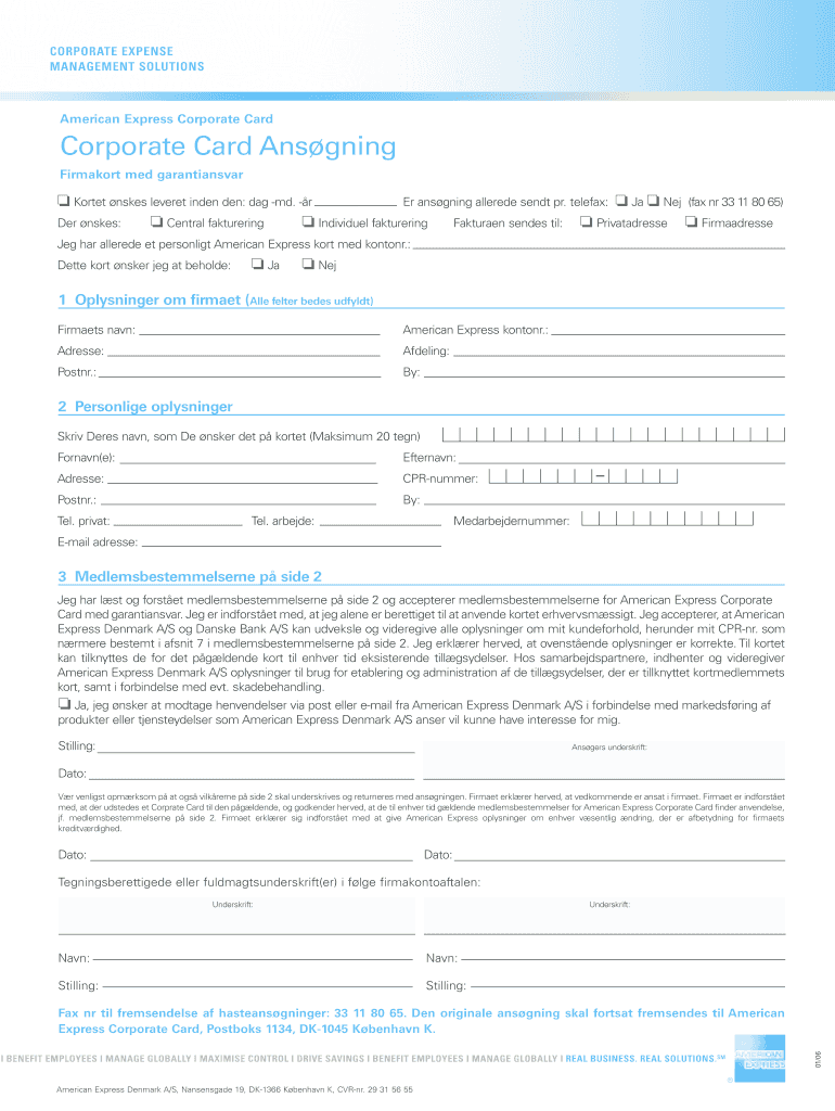 0235 BTA INS Application TCs American Express Corporate  Form