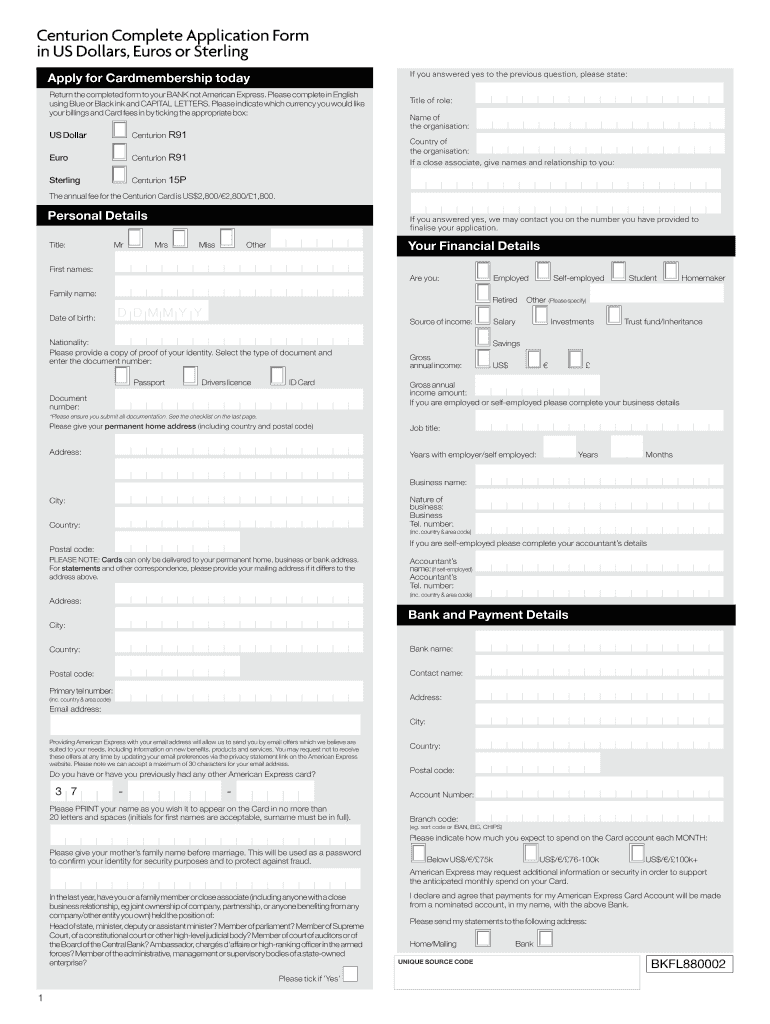 Amex Centurion Application  Form