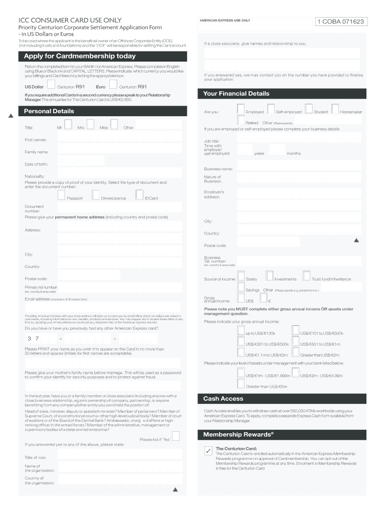 Centurion Application  Form