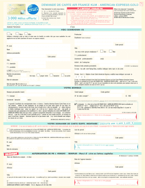 Demande De Carte Air France Klm American Express Gold PDF Form
