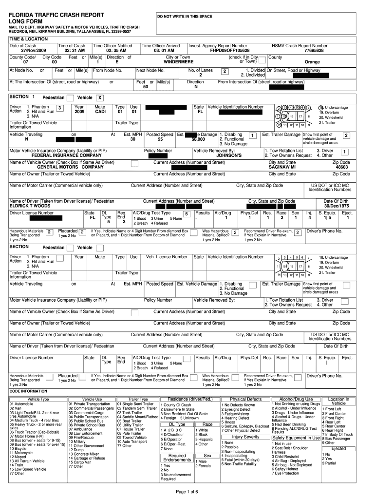 Florida Crash Report  Form