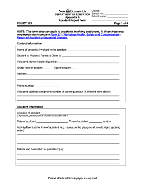 Appendix a Accident Report Form POLICY 129 Page 1 of 4 Please Gnb