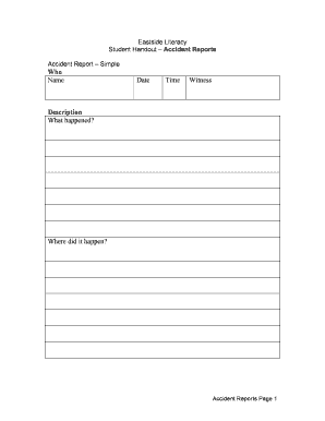 Eastside Literacy Student Handout Accident Form