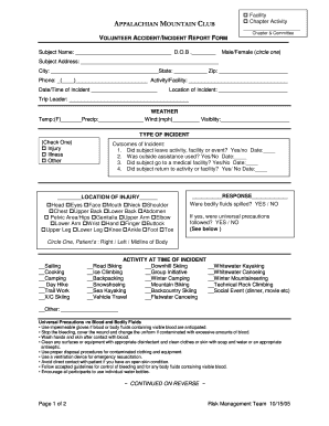 Appalachian Mountains Club Accident Form
