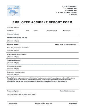 Employee Accident Report TemplateZone  Form