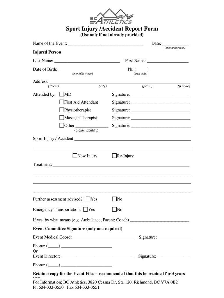 Sport Injury Form