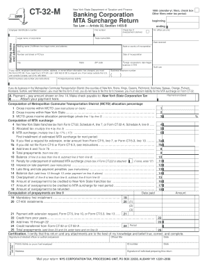 CT 32 M Employer Identification Number New York State Department of Taxation and Finance Banking Corporation MTA Surcharge Retur  Form