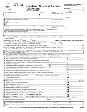 CT 13 Employer Identification Number New York State Department of Taxation and Finance Unrelated Business Income Tax Return Tax   Form