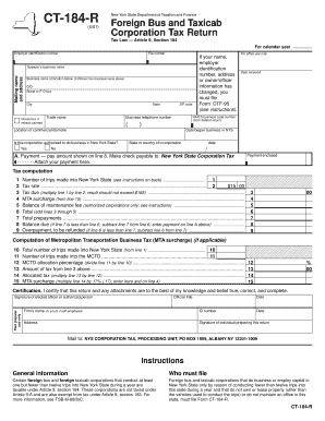 Form CT 184 R , Foreign Bus and Taxicab Corporation Tax Tax Ny
