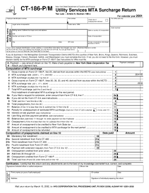 Form CT186 PM , Utility Services MTA Surcharge Return, CT186PM Tax Ny