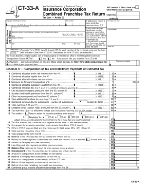 Form CT 33 a , Insurance Corporation Combined Franchise Tax Ny