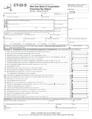 CT 32 S Employer Identification Number New York State Department of Taxation and Finance New York Bank S Corporation Franchise T  Form