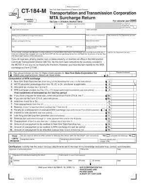 Transportation and Transmission Corporation MTA Surcharge Return Tax Ny  Form