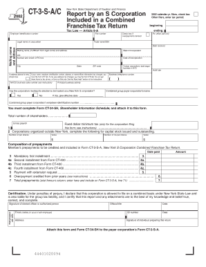 CT 3 S AC Employer Identification Number New York State Department of Taxation and Finance Report by an S Corporation Included I  Form