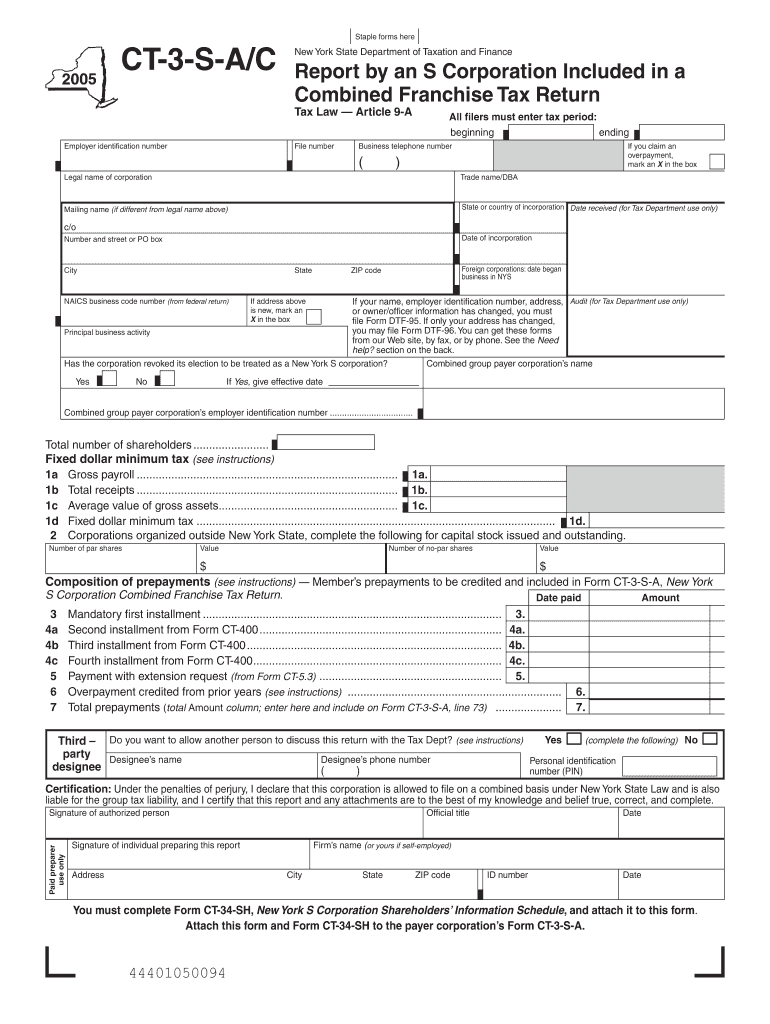 Form CT 3 S a C Report by an S Corporation Included in a Tax Ny